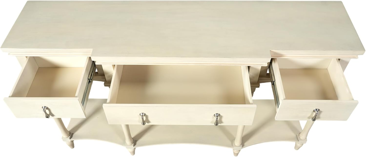 Christopher Knight Home Cally Wood Console Table with Drawers & Bottom Shelf, Narrow Entryway Table with Turned Roman Legs, Traditional Rectangular Wall Table for Living Room Study Hallway, White