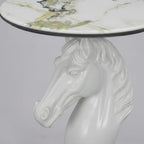 Horse Head Accent Table, Animal Statue End Table for Living Room, Decorative White Sculpture Side Table with Smooth Ceramic Finish, Compact Nightstand for Bedroom or Sofa Corner
