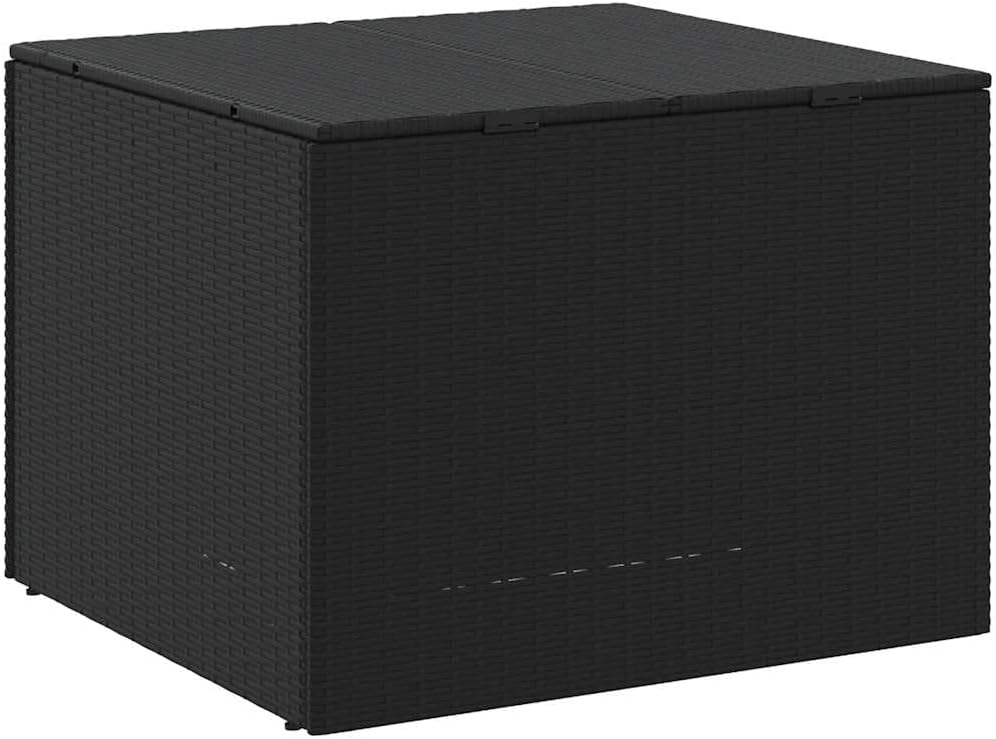 Garden Storage Box Black Poly Rattan Resin Wicker Container Chest 76.9 Gal Weather Resistant Outdoor Patio Deck Cushion Bench with Lockable Lid for Backyard Porch Balcony Yard