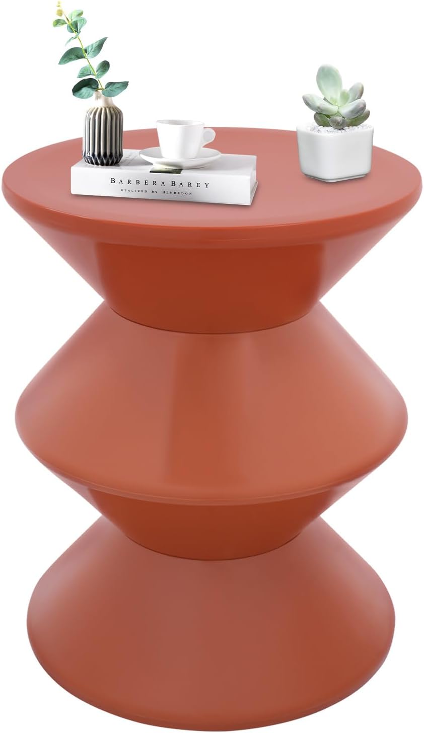 17.7 inch Modern Round Side Table Creative Round End Table, Pedestal Circle Accent Tables Geometric Coffee Table Hourglass Shaped Sofa Stool for Living Room Bedroom Office Apartment Yards, Orange