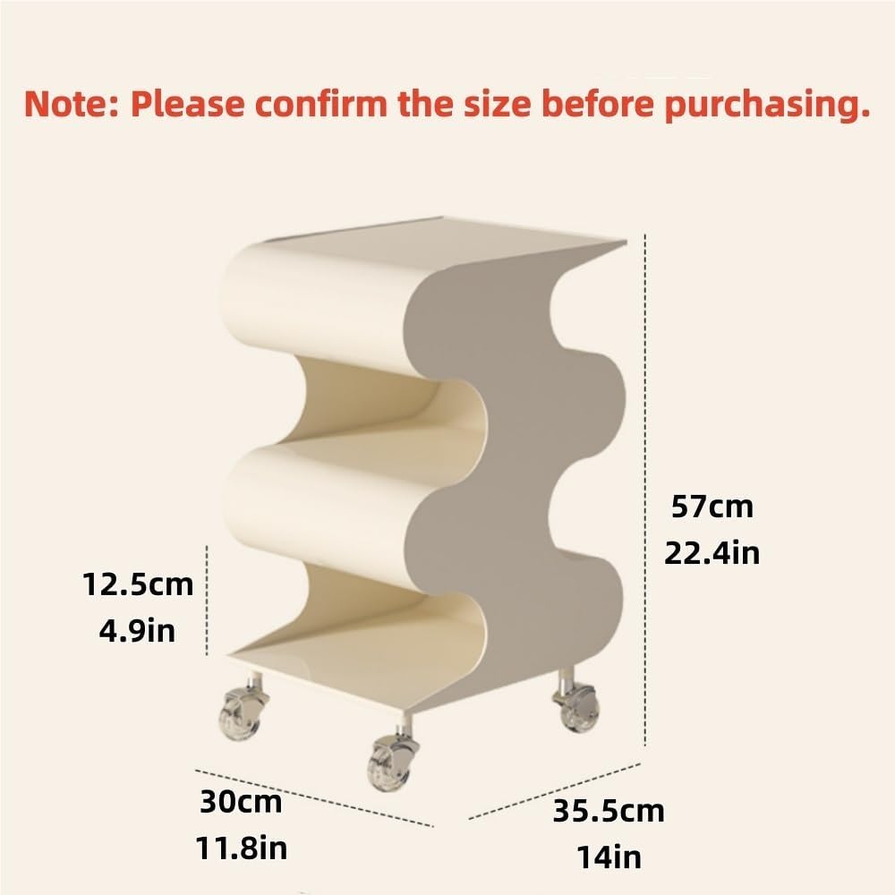 ABS Movable Rotating Side Table with Storage, Modern Night Stand, Minimalist Small Sofa Table, Multi-Layer End Table for Bedroom, Living Room, Kitchena(White)