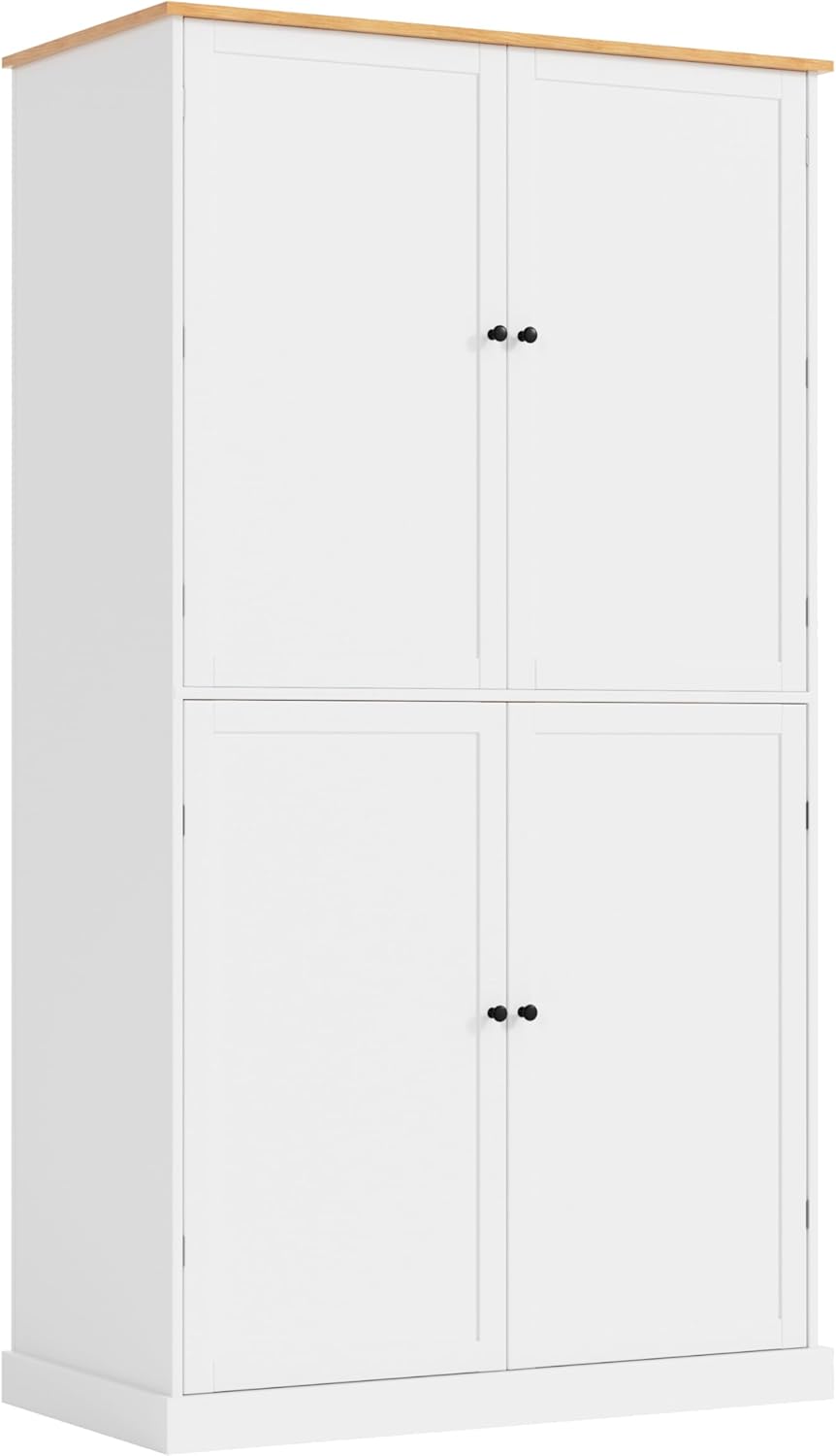LUMISOL Kitchen Pantry Sideboard, 71.3” High Freestanding Large Cupboard Storage Cabinet with 2 Drawers, 2 Adjustable Shelves, 8 Door Shelves for Kitchen, Dining Room, White