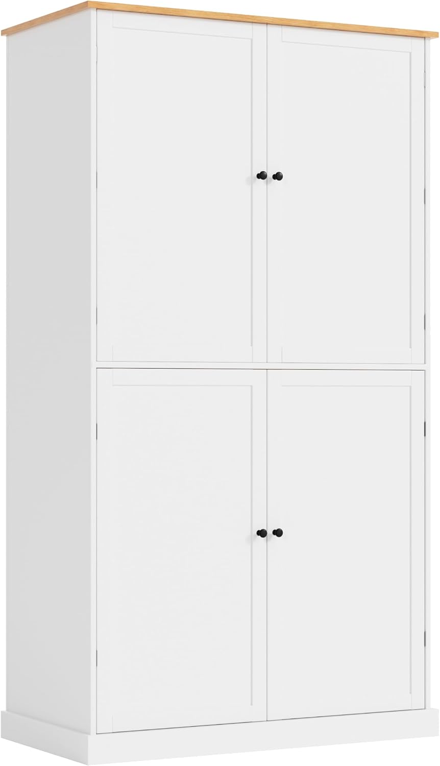 71.3" Tall Kitchen Pantry Storage Cabinet with 4 Doors, 2 Drawers, 2 Adjustable Shelves, 8 Door Shelves, Freestanding Kitchen Hutch Cabinet Cupboard for Kitchen, Dining Room (White)