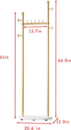 Gold Clothing Rack With Shelves, Gold Coat Rack Freestanding with Marble Base, Coat Hanger Hat Tree Standing Clothes Racks for Boutique, Bedroom