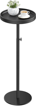 Height Adjustable Drink Table, Small Round Side Table, Weighted Martini Pedestal Tables for Small Spaces, Living Room, Bedroom, Sofa Couch, Office, Black