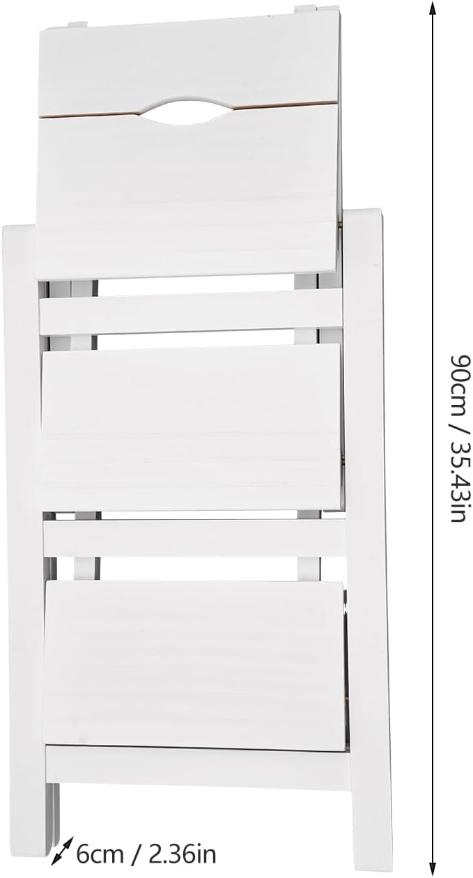 Step Stool for Adults Step Ladder Counter Chair, 3-Step Folding Portable Wooden Step Stool for Library Home Kitchen, 220 lbs White