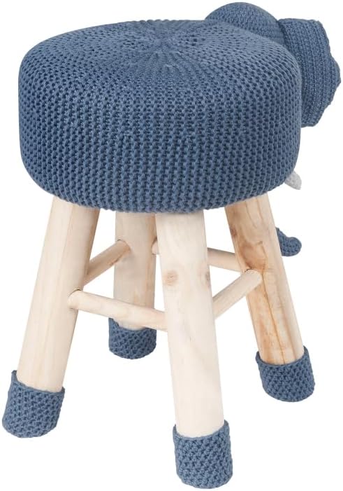 Animal Ottoman Stool, Polyester Upholstered Cute Deer Foot Stool with Solid Pine Wood Legs, Portable Small Seat for Children Bedroom (Navy Blue + Wood + Wood)