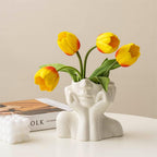 Large Ceramic Face Vase, White Flower Vases for Decor Female Form Head Half Body Vase Boho Unique Decorative Modern Style for Home Living Room Office Book Shelf (Large)