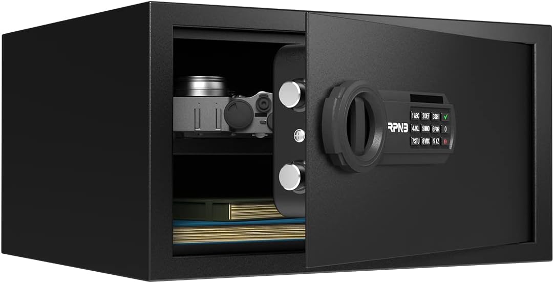 RPNB Deluxe Safe and Lock Box,Digital Keypad Safe Box,Steel Alloy Small Safes, Keypad Lock,Perfect for Home Office Hotel Business Jewelry Cash Use Storage,1.0 Cubic Feet