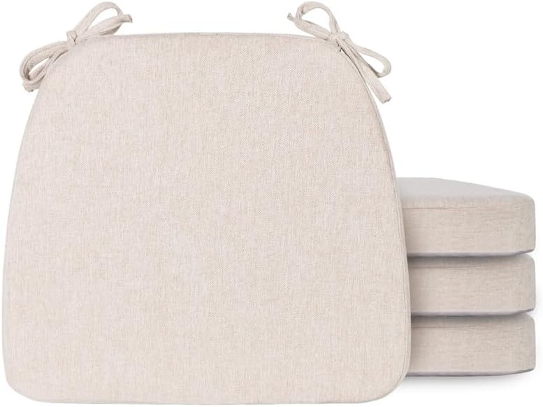 Chair Cushions Set of 4, D-Shaped Seat Cushion for Chair, Non Slip Chair Pads with Ties, 18" x 16" x 2", 40D Foam, Removable Washable Cover, Seat Cushions for Kitchen Chairs, Beige
