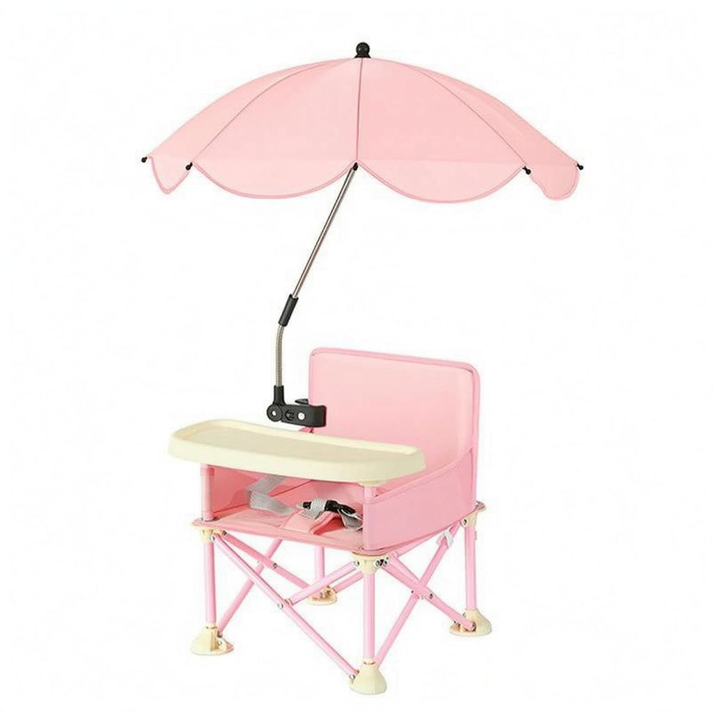 Gralara Portable Folding High Chair Detachable Canopy Folding Child Dining Chair Adjustable Pole Child Seating for Children, Outdoor, Indoor, Pink, Pink + Umbrella