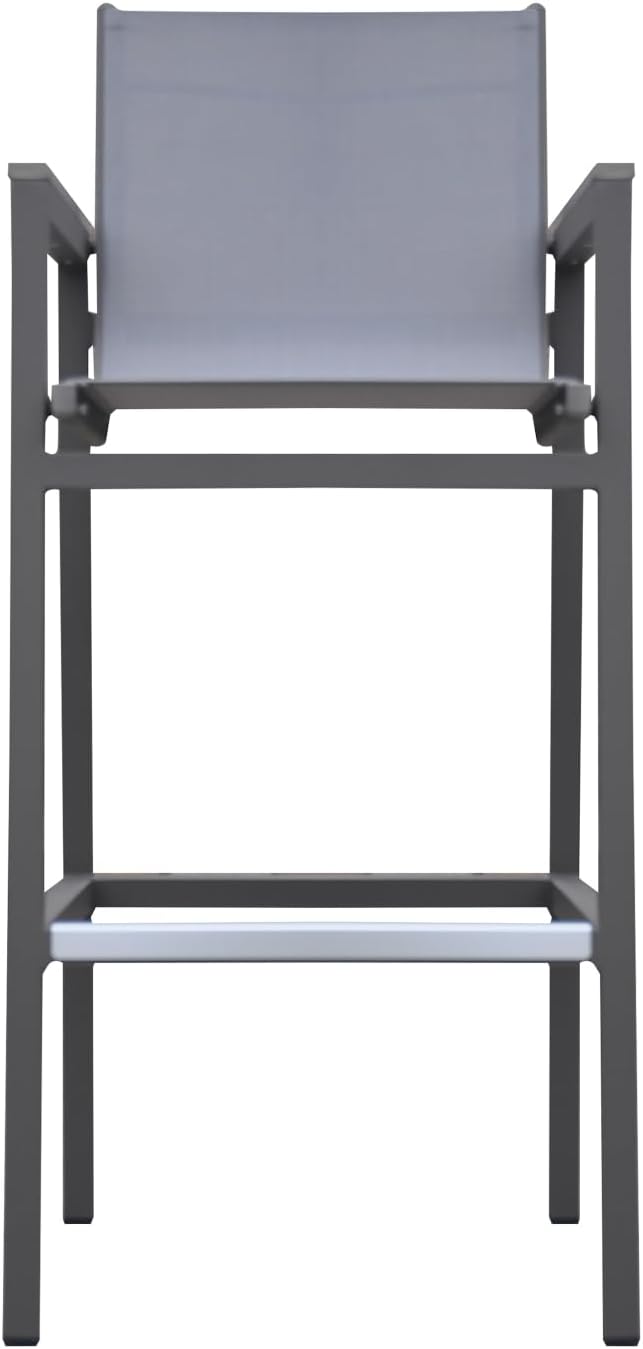 Marina Outdoor Patio in Gray Powder Coated Finish with Sling Textilene and Wood Accent Arms - Aluminium Lightweight Aluminum Frame Arm Accents Porch Weather