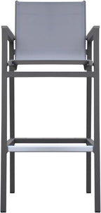 Marina Outdoor Patio in Gray Powder Coated Finish with Sling Textilene and Wood Accent Arms - Aluminium Lightweight Aluminum Frame Arm Accents Porch Weather