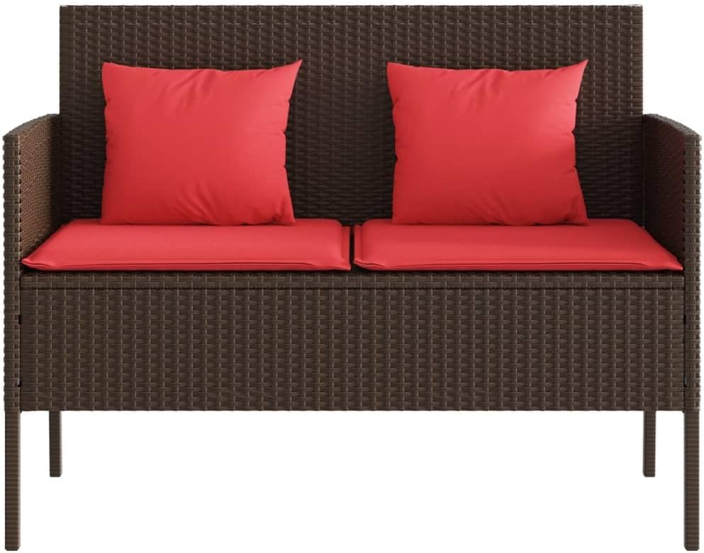 Patio Bench with Cushions, Brown Poly Rattan Outdoor Storage Bench with Waterproof Bag and Thick Cushion