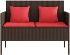 Patio Bench with Cushions, Brown Poly Rattan Outdoor Storage Bench with Waterproof Bag and Thick Cushion