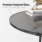 Round Tempered Glass Side Table, Black Metal End Table with Gray Glass Top, Modern Accent Table for Living Room, Bedroom, Sofa Side, Small Spaces