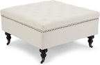4-in-1 Square Storage Ottoman Bench with Rolling Wheels,Large Ottoman with Storage,Upholstered Coffee Table for Living Room/Bedroom,Beige