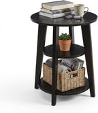 3-Tier Round Side Table - 23.6" Tall End Table with Storage Shelves - Waterproof Modern Nightstand for Living Room Bedroom Small Spaces (Black)