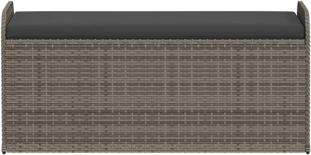 Poly Rattan Patio Storage Bench with Cushion Gray, 45.3x20.1x20.5 Inch Outdoor Seat with Waterproof Bag and Gas Spring Lid