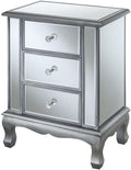 Furnifact Glam Mirrored End Table with 3 Drawers, Small Accent Nightstand for Bedroom or Living Room, Easy 2-Step Assembly, Silver