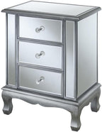 Furnifact Glam Mirrored End Table with 3 Drawers, Small Accent Nightstand for Bedroom or Living Room, Easy 2-Step Assembly, Silver