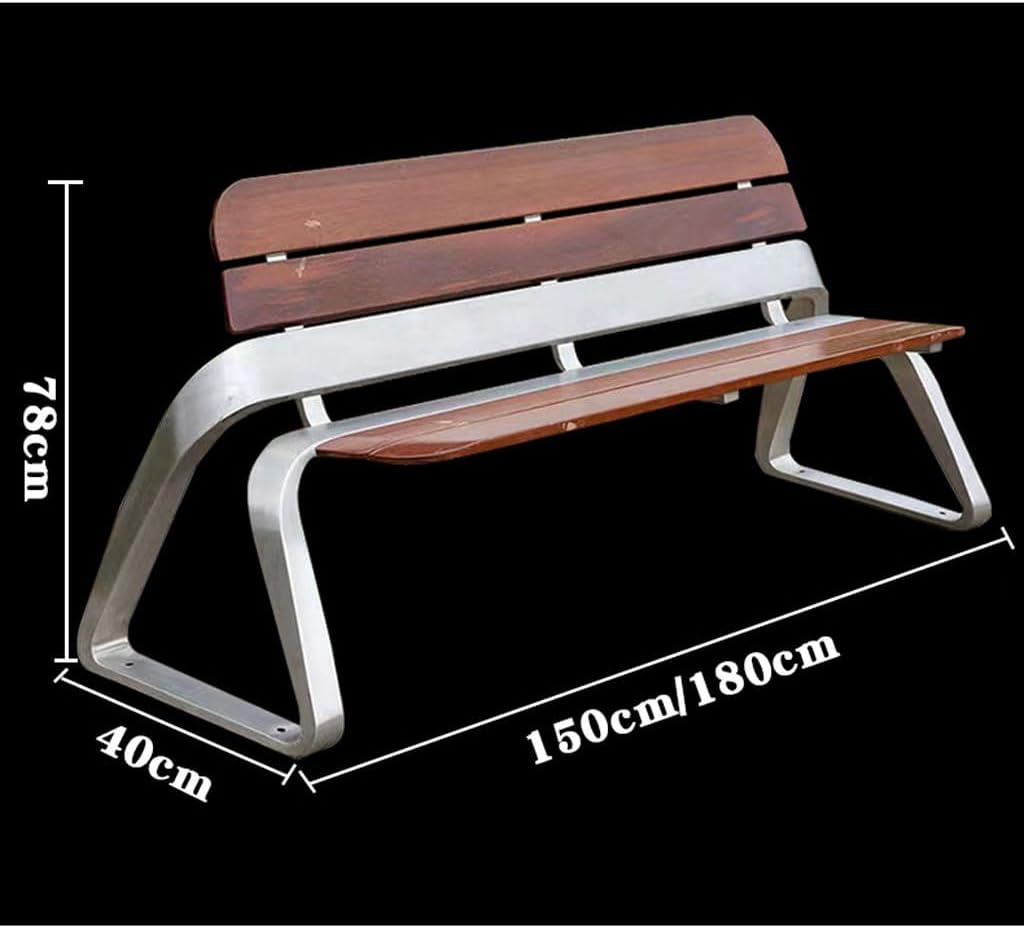 Patio Benches for Outdoors Park ChairOutdoor BenchStainless Steel Backrest SeatSolid Wood Leisure ChairCommunityOutdoor GardenSitting BenchSquare Chair Garden Benches for Outdoors