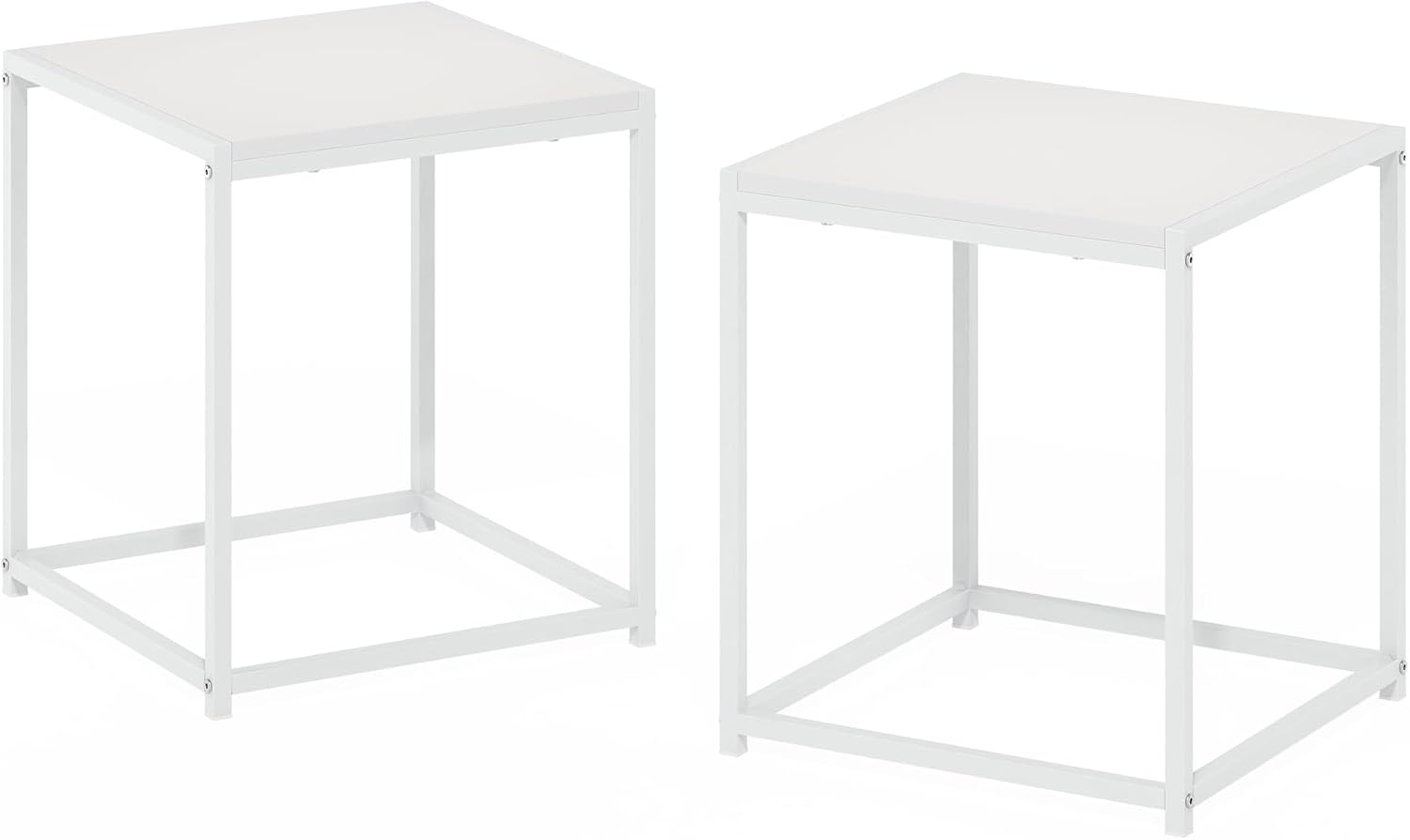 Furinno CAMNUS Side Table Set of 2, Metal Frame End Table, Night Stand, Bedside Table, Easy Assembly, for Living Room, Bedroom, White