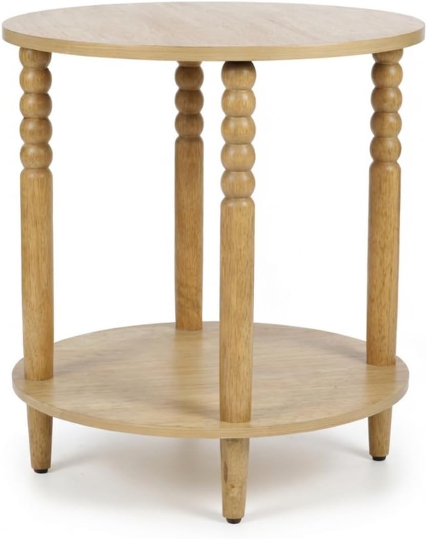 Decor Therapy Stafford Round Side Table, Seadrift Two-Tier Modern End Table with Spindle Legs, Easy Assembly