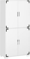 29.5" D*13.75" W*63" H Freestanding Kitchen Pantry with 4 Shelves, 2 Double Doors, Rectangular Wood Storage Cabinet, Modern Minimalist, Easy Assembly, for Living Room, Dining Room, White