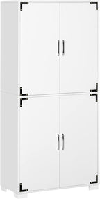 29.5" D*13.75" W*63" H Freestanding Kitchen Pantry with 4 Shelves, 2 Double Doors, Rectangular Wood Storage Cabinet, Modern Minimalist, Easy Assembly, for Living Room, Dining Room, White