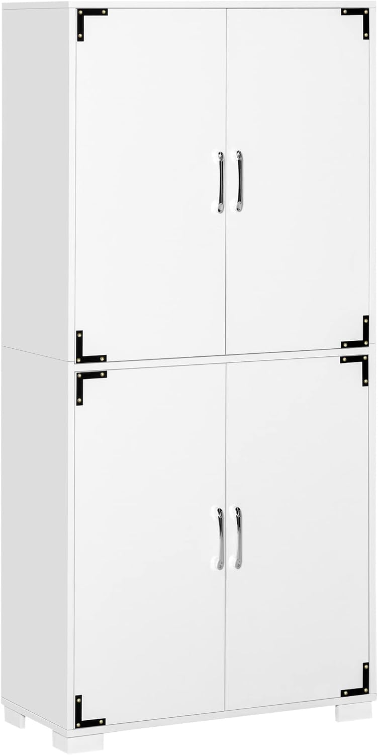 29.5" D*13.75" W*63" H Freestanding Kitchen Pantry with 4 Shelves, 2 Double Doors, Rectangular Wood Storage Cabinet, Modern Minimalist, Easy Assembly, for Living Room, Dining Room, White