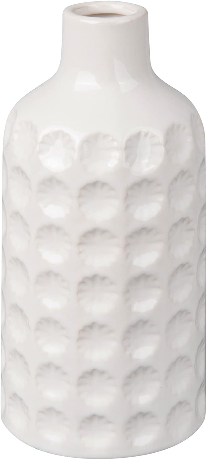 9 Inch White Ceramic Vases Floral Porcelain Decorative Boho Farmhouse Beige Flower Vase for Home Kitchen Table Centerpiece Decoration