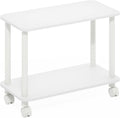 Modern End Table with Wheels 2 Tier Rectangular Side Table with Lockable Casters White Rolling Nightstand for Living Room Bedroom Small Spaces