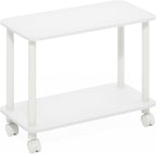 Modern End Table with Wheels 2 Tier Rectangular Side Table with Lockable Casters White Rolling Nightstand for Living Room Bedroom Small Spaces