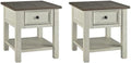 BOWERY HILL 2-Piece End Table Set in Antique White and Weathered Oak