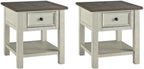 BOWERY HILL 2-Piece End Table Set in Antique White and Weathered Oak