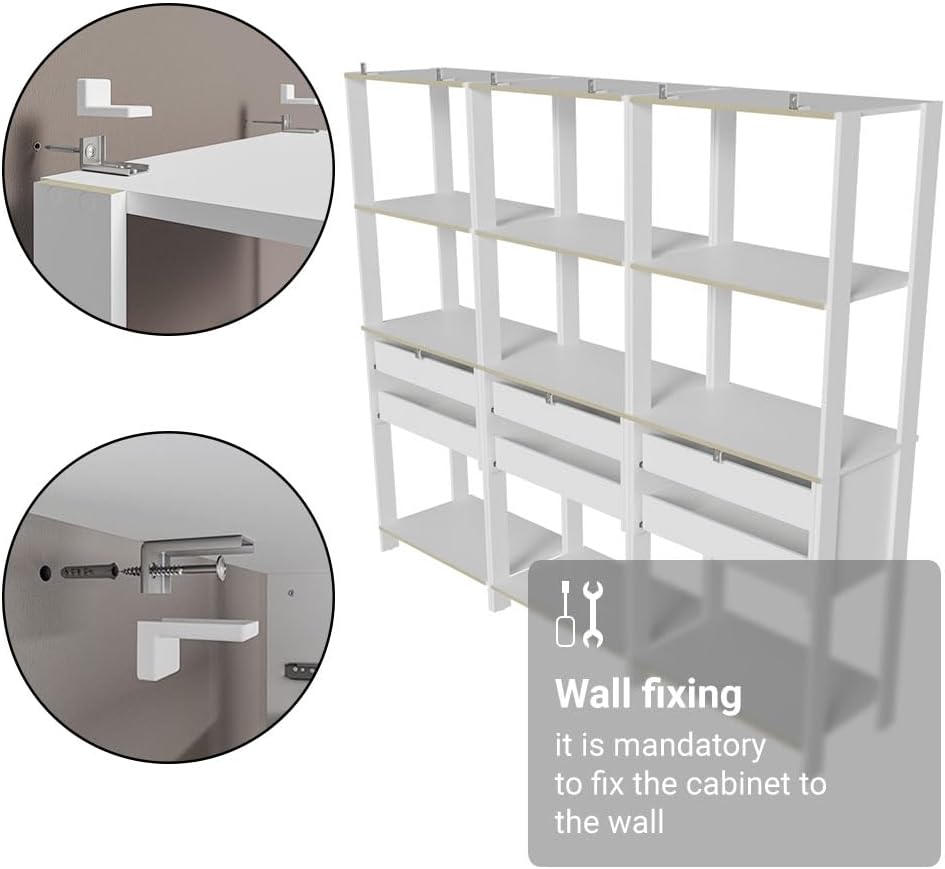 Madesa Kitchen Pantry Storage Rack with 6 Drawers and Open Shelves 82" L Multiuse Modular Cabinet for Kitchen Organization (White)