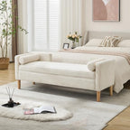 Corduroy Storage Soft Bench - Armrests, Backrest & 2 Bolster Pillows for Living Room Entryway Bedroom (65.35", Ivory)