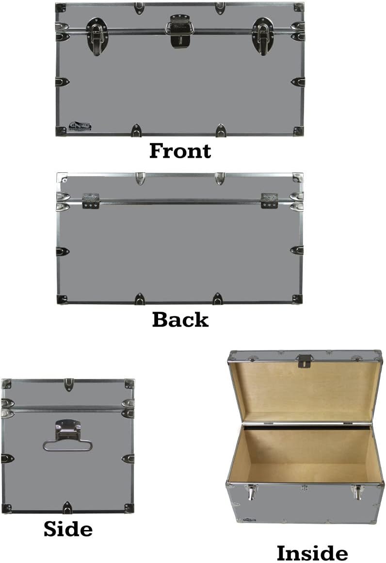 C&N Footlockers Graduate Storage Trunk - Large College Dorm Chest - Durable with Lid Stay - 32 x 18 x 18.5 Inches (Gray)