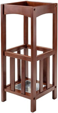 Rex Umbrella Stand with Metal Tray Walnut Functional Umbrella Stand for Entryways Hallways or Offices Solid Wood Construction Convenient Storage for Umbrellas Walking Sticks or Cane Sleek