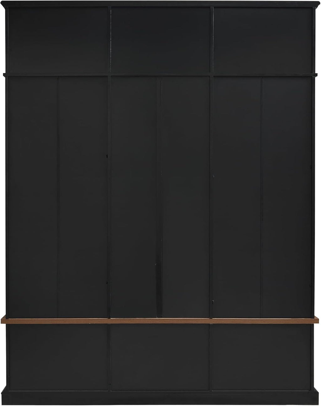 LUMISOL Farmhouse Hall Tree with Bench and Shoe Storage, 62''W Entryway Bench with Hooks, 2 Cabinets & 3 Open Top Cubbies for Entrance, Hallway, Mudroom, Black