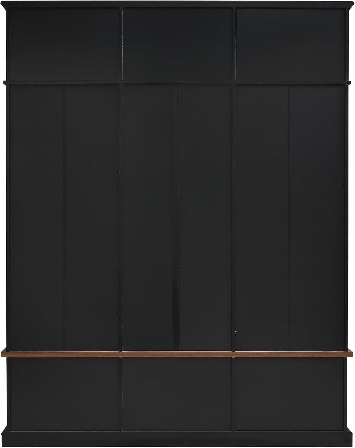 LUMISOL Farmhouse Hall Tree with Bench and Shoe Storage, 62''W Entryway Bench with Hooks, 2 Cabinets & 3 Open Top Cubbies for Entrance, Hallway, Mudroom, Black