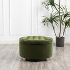 Niche Knight 28-Inch Large Round Pintucked Storage Ottoman with Lift-Off Lid, Tufted Upholstered Accent Footrest for Living Room, Bedroom, Entryway, Hidden Storage – Emerald Green