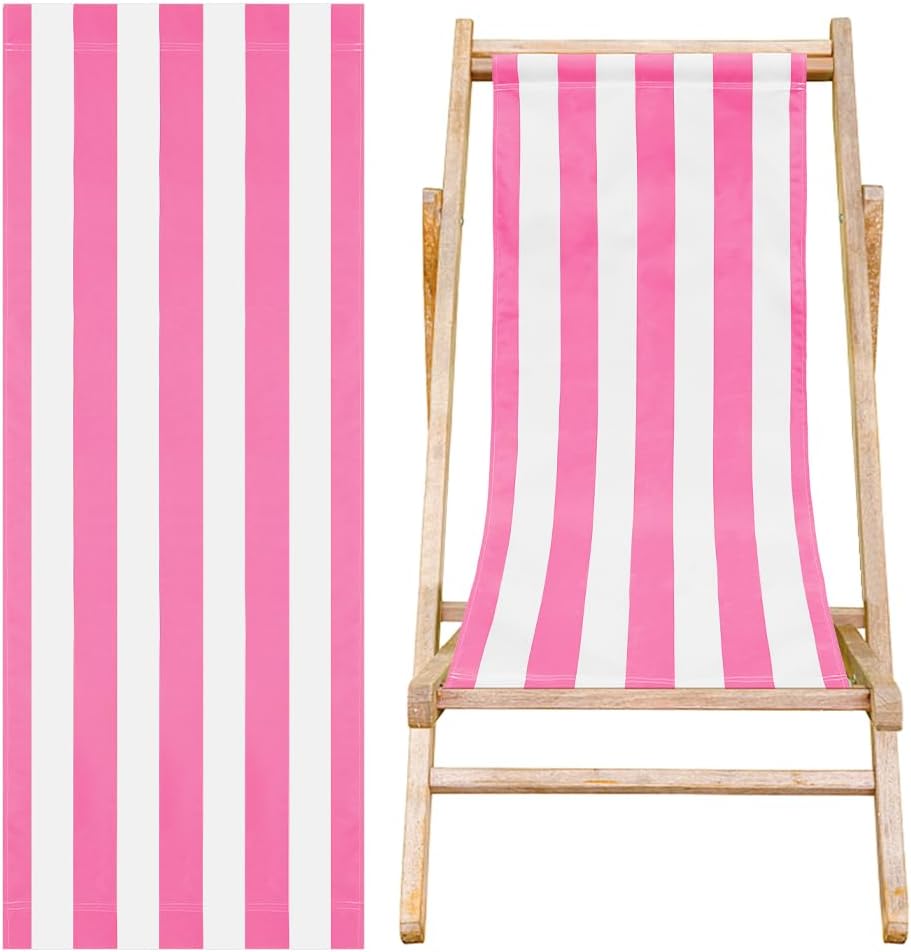 AHANDMAKER Beach Sling Chair Replacement Canvas, Pink and White Stripes Lounge Chair Replacement Canvas Casual Sling Fabric for Sunbathing Garden Beach (44.88x17.12inch) Only Replacement Fabric