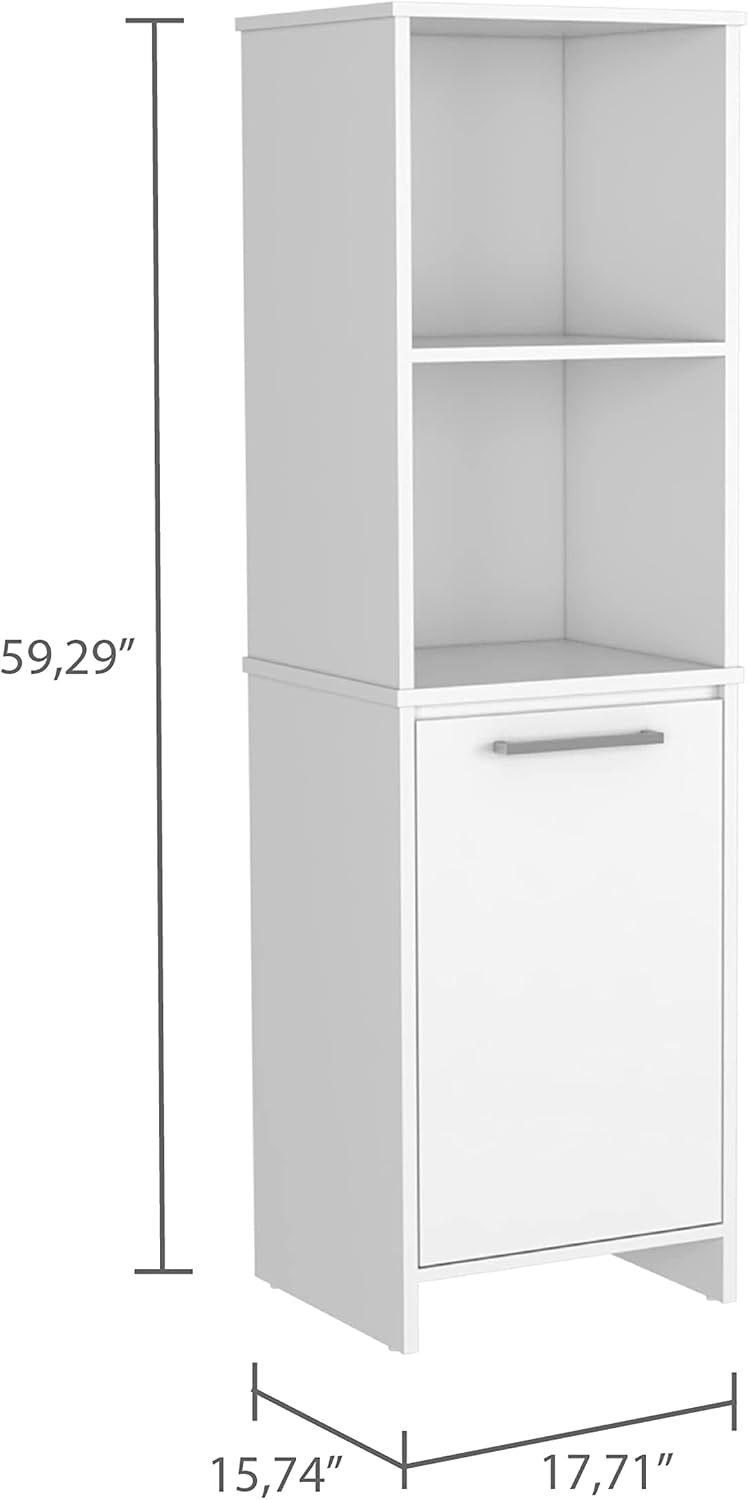 24.4" D*16.53" W*48.03" H Freestanding Kitchen Pantry with 2 Shelves, Lower Single Door, Rectangular Storage Cabinet, Modern Minimalist, for Living Room, Dining Room, White