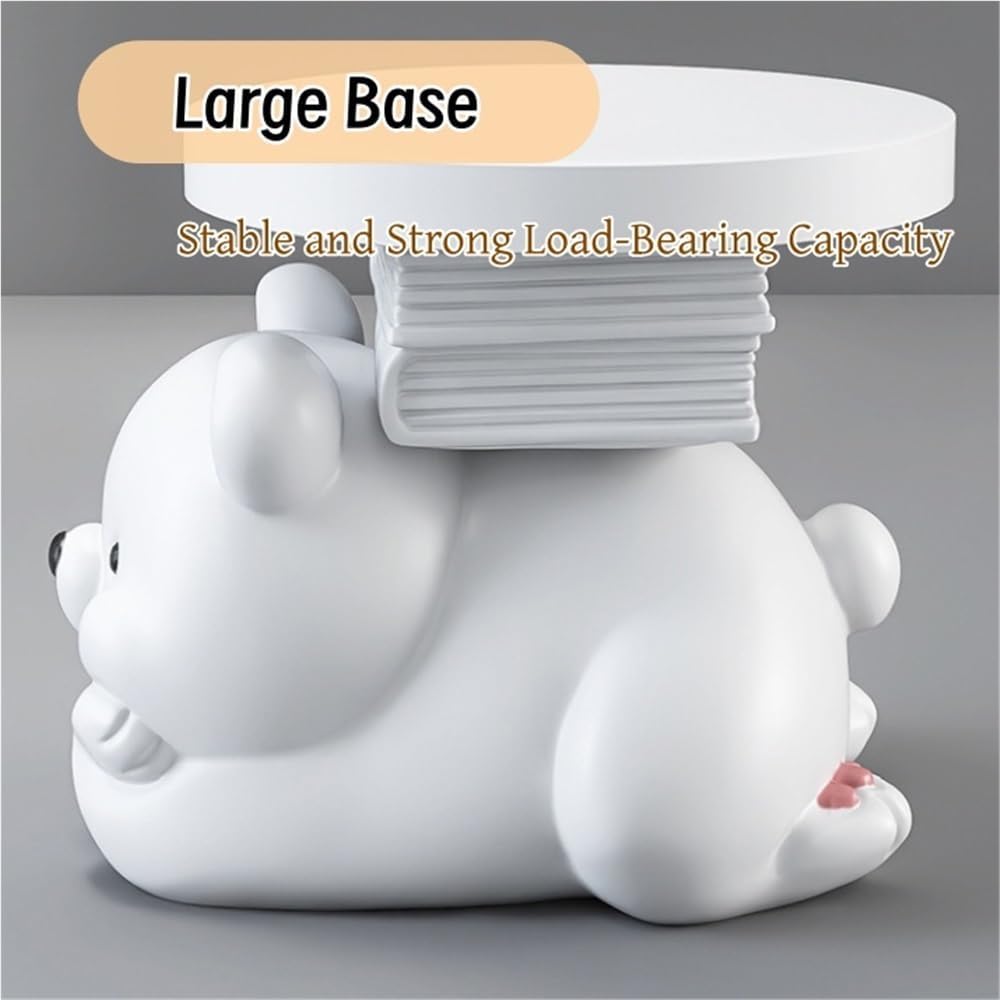 Cute Round Side Table, Colorful Resin Bear Nightstand, Minimalist Coffee Table, Decorative Sofa Table, Modern End Table for Living Room, Bedroom(White)