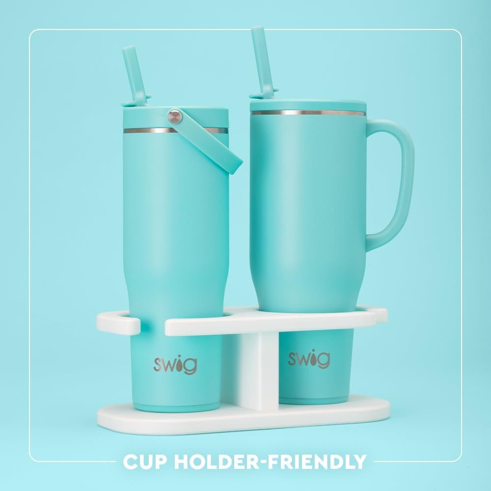 Swig Life 30oz Leak Proof To-Go Tumbler, 30oz Leak Proof Water Bottle with Handle and Straw, Large Insulated Tumblers, Cup Holder Friendly Travel Mug, Reusable Leakproof Water Bottle (Gingham)