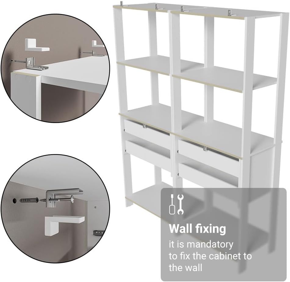 Madesa Kitchen Pantry Storage Rack with 4 Drawers and 6 Open Shelves 55" L Multiuse Modular Cabinet for Kitchen Organization - White