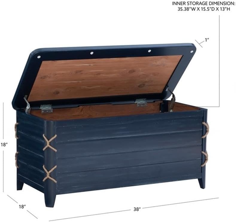 Linon Zana Cedar Lined Storage Chest with Rope Detail in Blue Distressed Wood