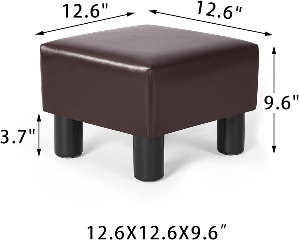 Homebeez 13" Small Footstool PU Leather Ottoman Footrest Modern Home Living Room Bedroom Square Stool with Padded Seat Plastic Legs, Dark Brown